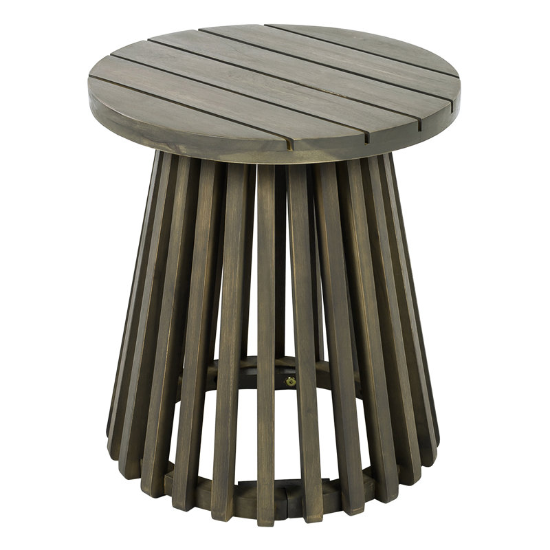 Table d'appoint d'extérieur moderne en bois avec finition grise, 15,47 po de diamètre, base de café rustique distinctive, idéale pour se prélasser au bord de la piscine