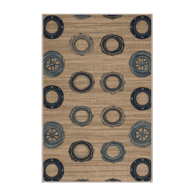 Washable Porthole frames Nautical Area Rug
