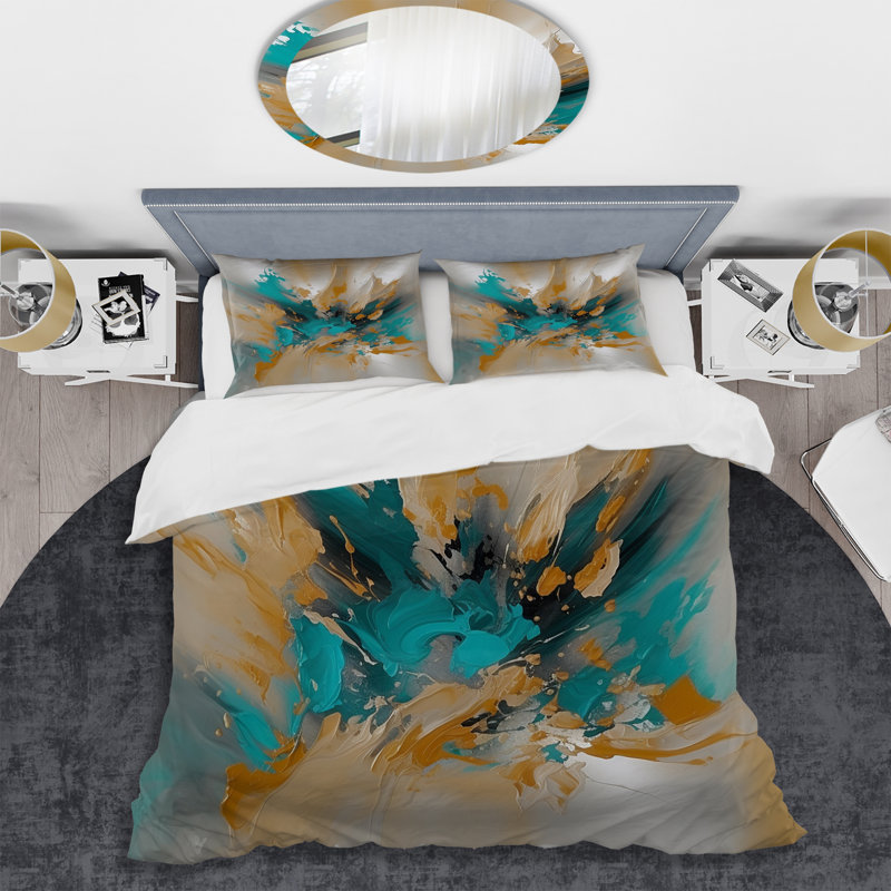 Ensemble de housse de couette en microfibre / polyester jaune et turquoise, Housse de couette pour très grand lit et 2 très