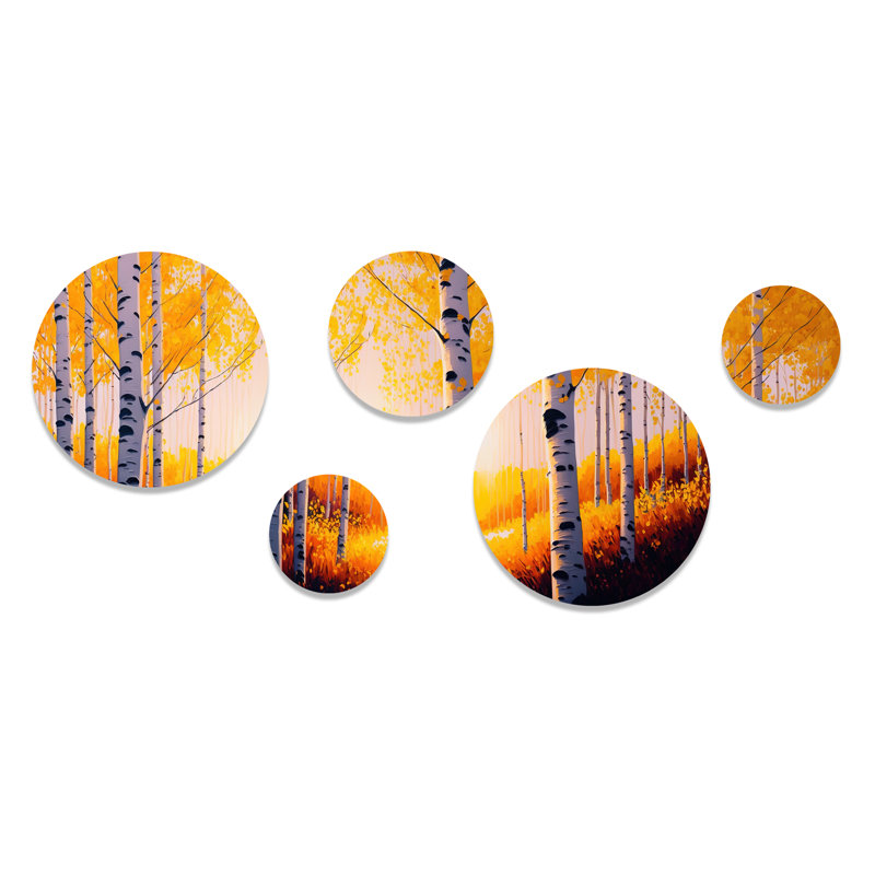 Golden Hour Birch Trees Metal Wall Art Set