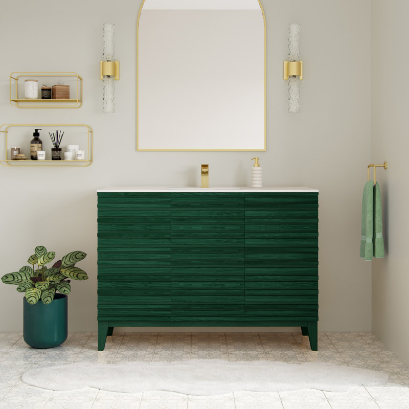 Ensemble de meuble-lavabo autoportant Cascade, Blanc lustré, Trou unique