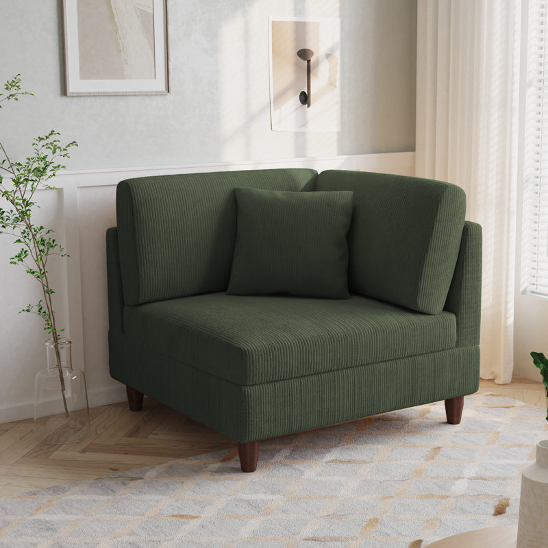 Fauteuil rembourré en velours côtelé avec dossier rembourré, module de fauteuil simple avec accoudoirs pour canapé modulaire