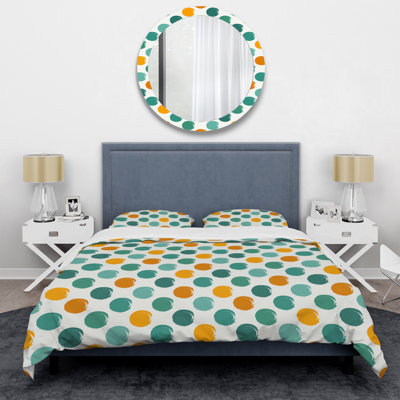 Green And Orange Circle Pattern Polyester Dots Duvet Cover