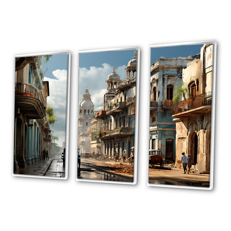 Ensemble de salon cubain Colonail Architecture Heritage - Cuba Wall Art, Cadre flottant blanc, H 32 po x l 48 po x P 1 po