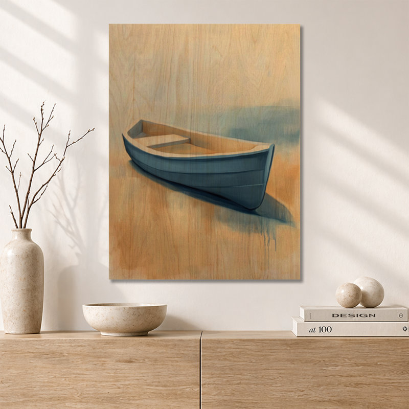 Petit bateau bleu - Décoration murale en bois sur le thème côtier, H 32 po x l 24 po, Rectangulaire