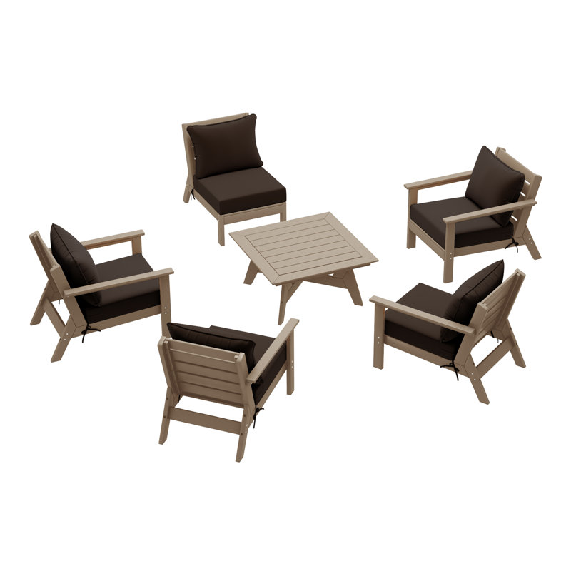6-Piece Deep Seating Set, Light Brown, Brown