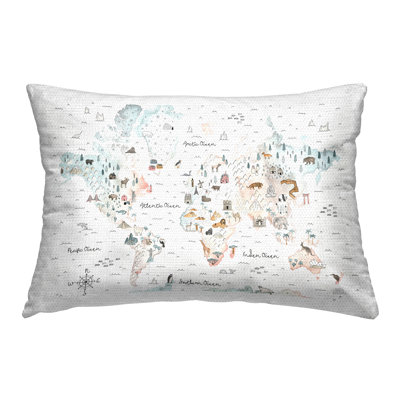 Stupell Industries Whimsical World Traveler Map Design by Laura Marshall Outdoor Printed Pillow -  plo-526_orc_14x20