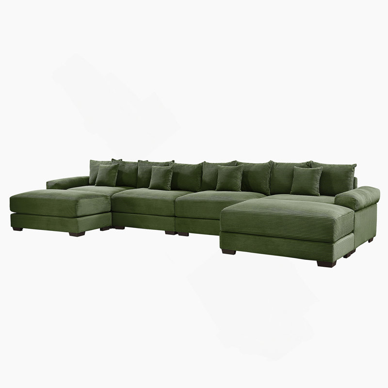170"Oversized Cloud Modular U-Shape Sectional Couch,Premium Corduroy Fabric With Chaise Deep Seat Wide Armrests,8 Throw Pillows Good Resilience Cushion,Easy Assembly, For Living Rooms Studies,Green
