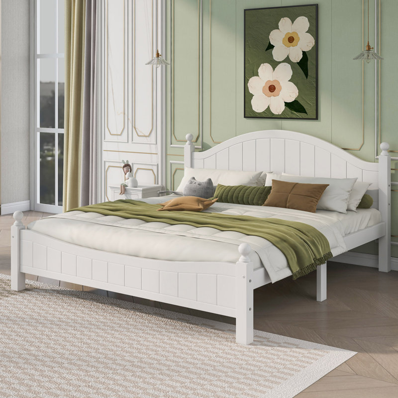 Traditional Vasantha Style White Solid Wood Platform Bed