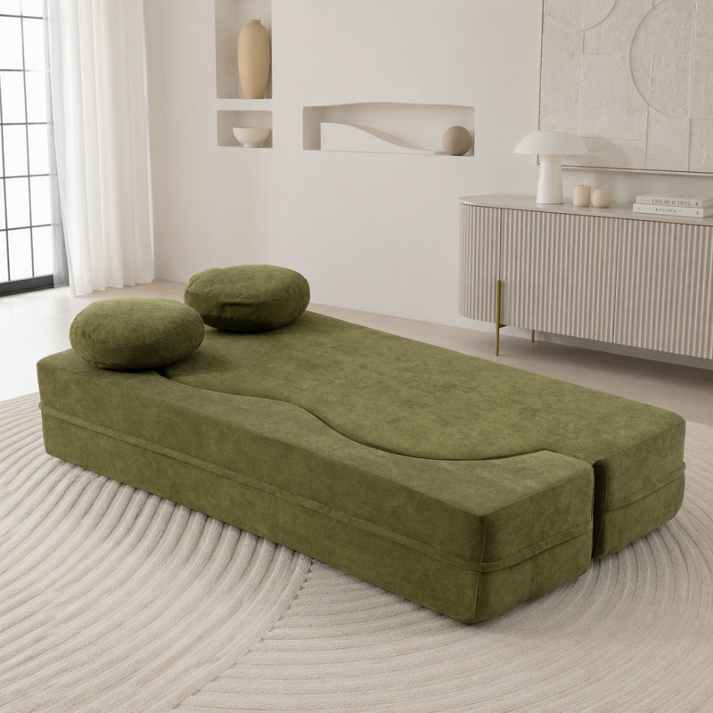 Canapé-lit 2 en 1 pliant avec coussin, aucun assemblage requis, Mélange de coton
