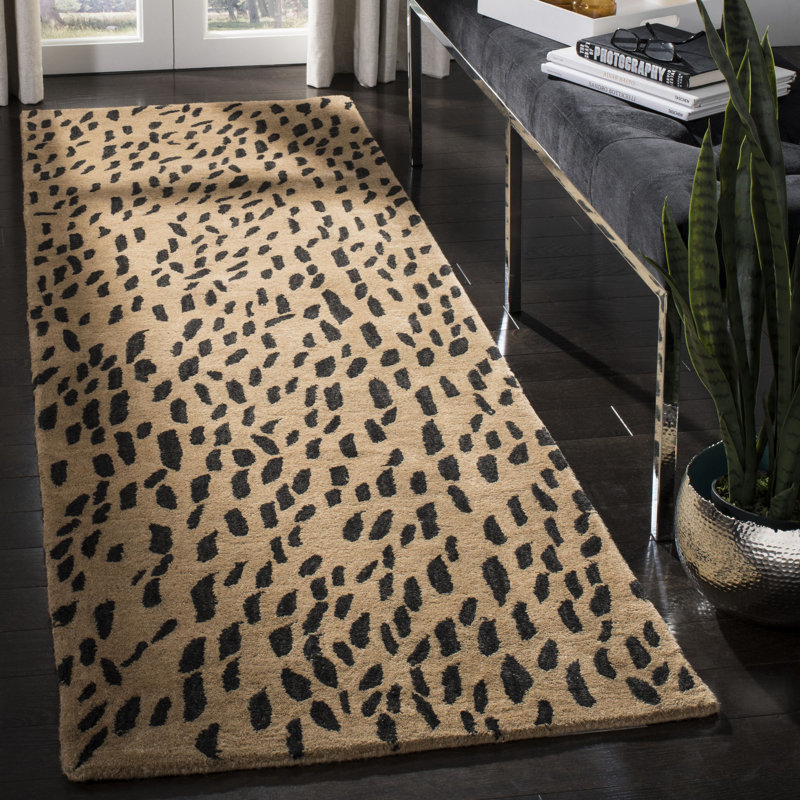 Tapis beige / brun en laine touffeté à la main Breanna, Tapis de couloir 2 pi 6 po x 12 pi
