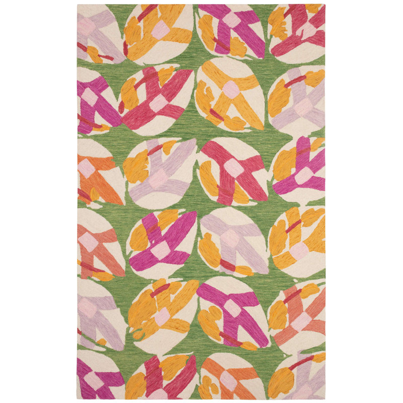 Tapis vert en laine crocheté à la main Lily Pad, Rectangle de 10 pi x 14 pi