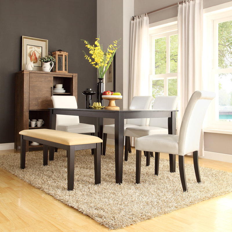 Ensemble de salle à manger 60 pièces Norwell - 6 pièces, table de salle à manger, chaises Parson en cuir végétalien et banc en microfibre beige Norwell
