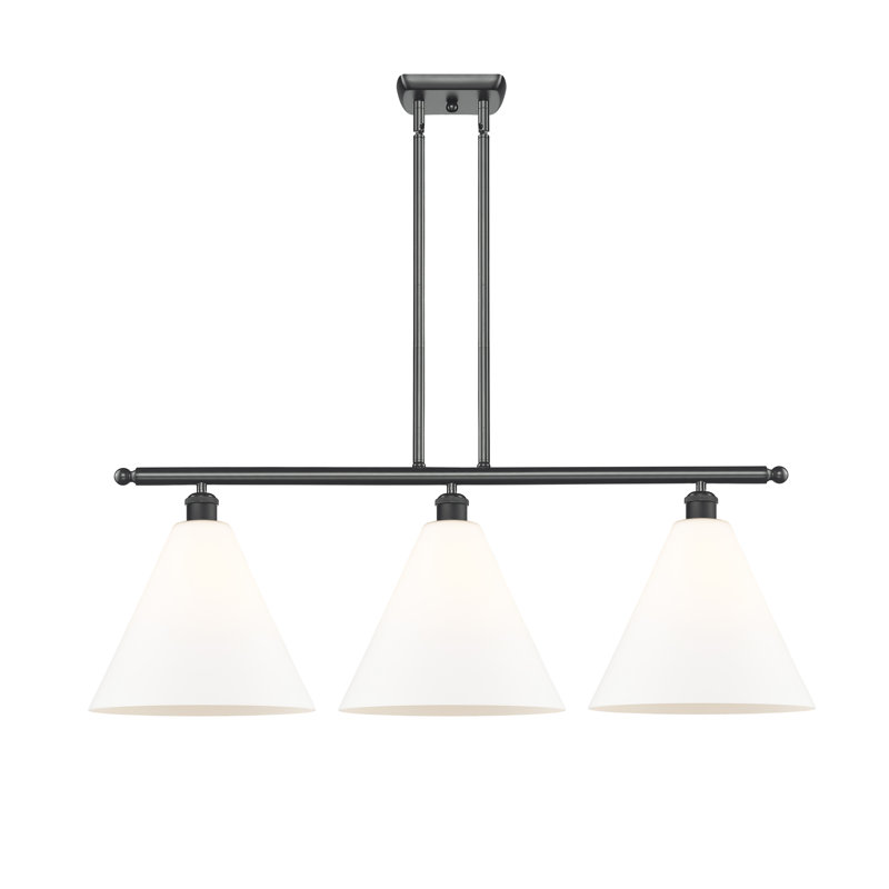 Luminaire suspendu linéaire à 3 lumières pour îlot de cuisine Alzata, Blanc mat, H 47,25 po x l 38,5 po x P 12 po, Noir mat