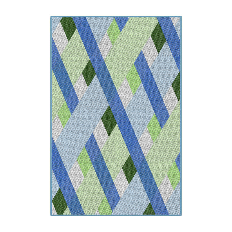 Tapis vert/bleu de mer à motifs, Rectangle 4 pi x 6 pi