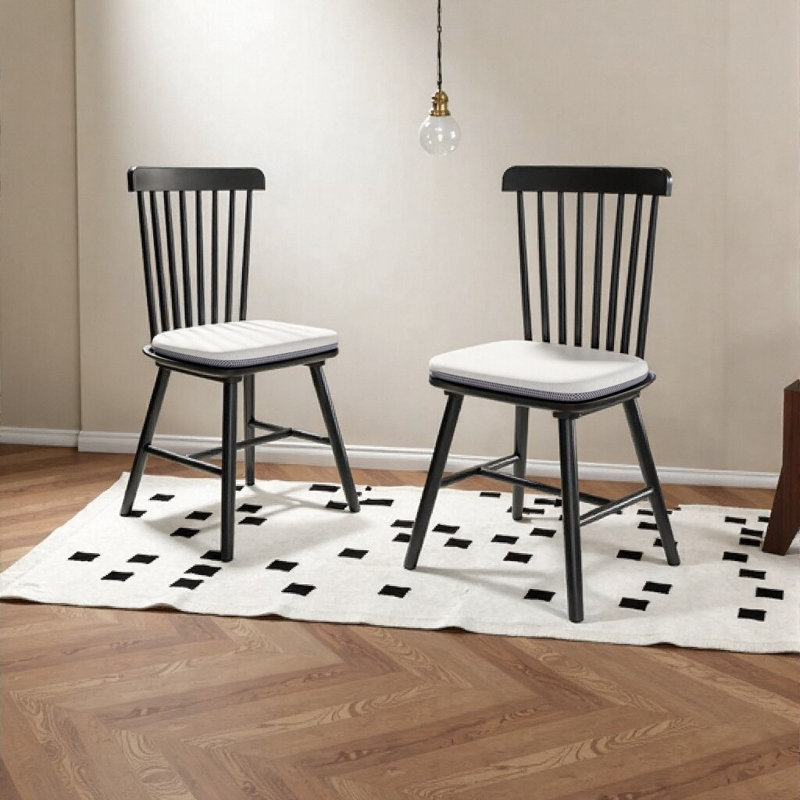 Ensemble de 2 chaises de cuisine de ferme - Design Windsor en bois massif avec sièges rembourrés, Noir