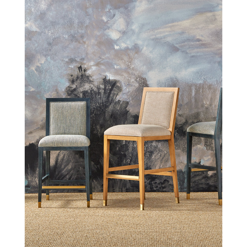 Santos Bar Stool, Barrett Dusk, Beige/Sea Sand/Satin Brass, Bar Stool (30" Seat Height)