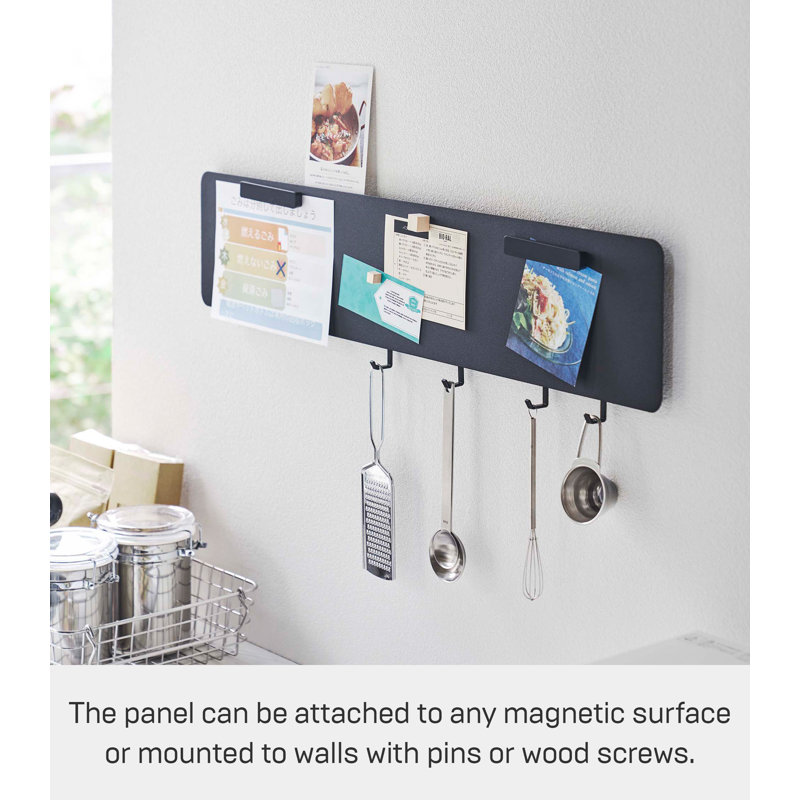 Black Steel Wall-Mounted Magnetic Organizer with Key Hooks