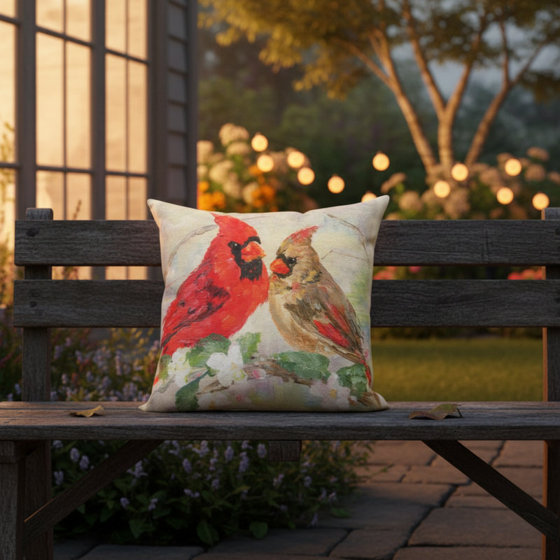 Coussin Cardinals in Flowers 18 po x 18 po