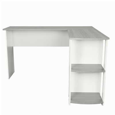 Bureau moderne en forme de L avec tablette latérale, gris