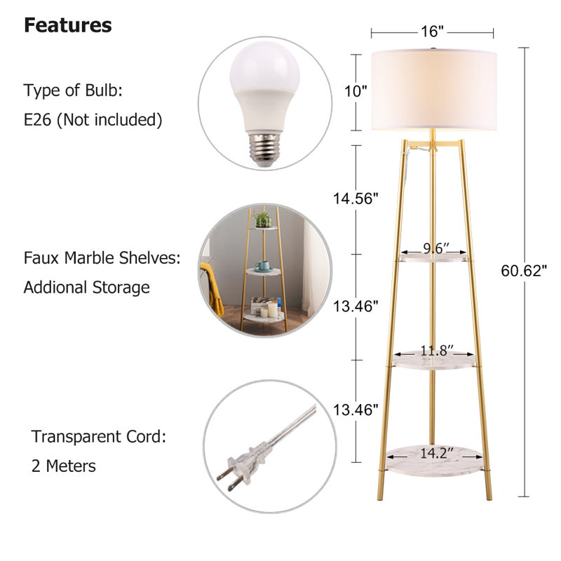 Lampe sur pied colonne 59 po Snowhill, Or/blanc
