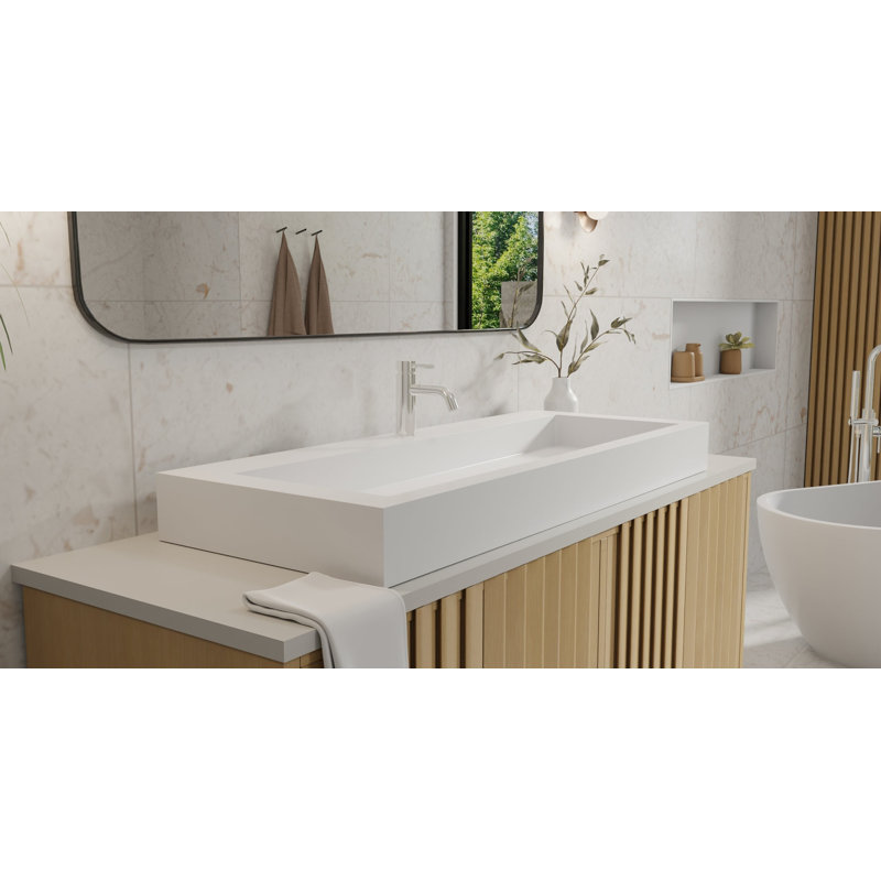 Lavabo de salle de bain vasque rectangulaire en résine 47,2 po x 18,9 po Badeloft WB-05-XXL-G blanc brillant, Glossy White