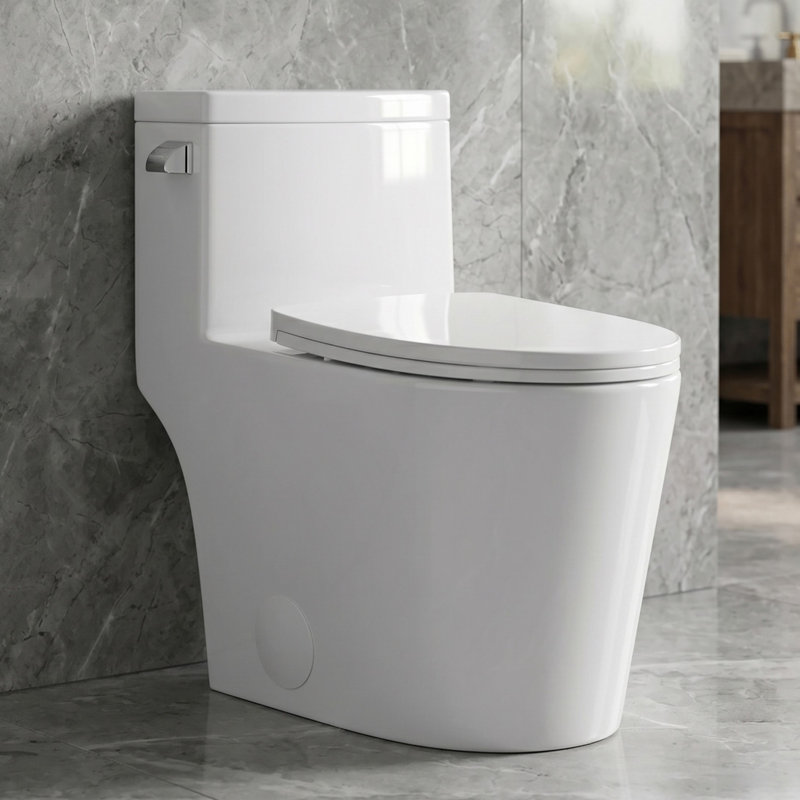 Modern One-Piece Elongated High-Efficiency Toilet, 1.28 GPF, Siphonic Flush, 1000g MaP, Skirted Design, Soft-Close Quick-Release Seat