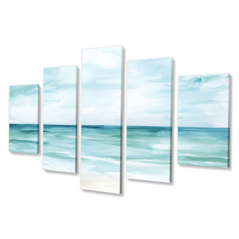 «Coastal Dreams Horizon - Beach & Ocean», reproduction sur toile 5 panneaux