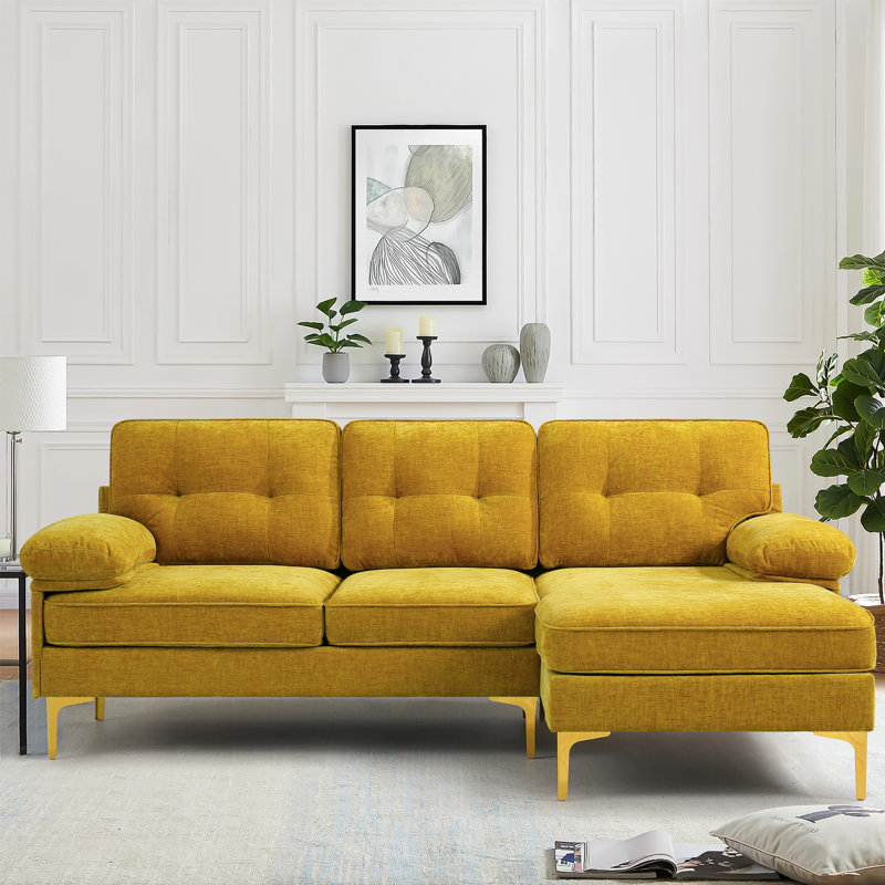 Joseph-Alexander Upholstered Sectional 82.7" Wide Sectional Sofa with Chaise Chenille Fabric White Modular Design for Living Room