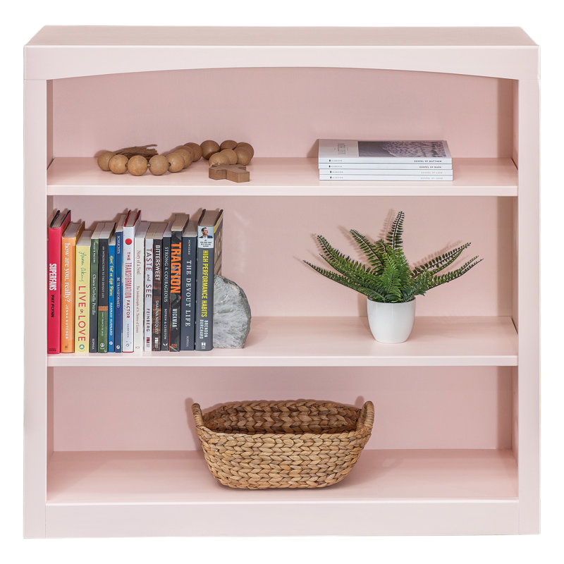 Ossy American Built Solid Wood Bookcase, (3 Shelves) 36"H x 36"W x 12"D, Blush Pink