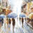 Abstract Rain in the City Blue Tablecloth | Indoor/Outdoor Decor