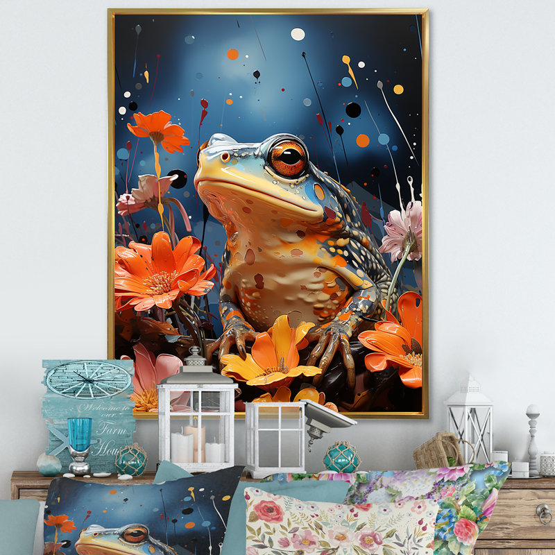 «Expressionist Frog Mouvement I» sur toile, Cadre flottant doré, H 32 po x l 24 po x P 1 po
