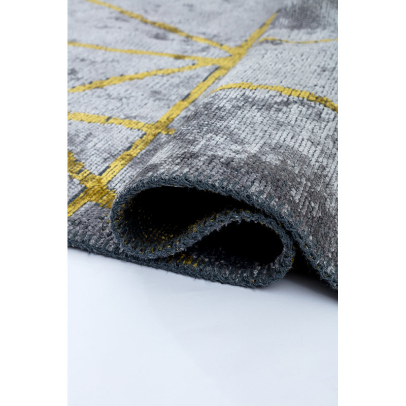 Rapture Gray/Yellow Abstract Luxury Area Rug, Rectangle 7'10" x 9'10"