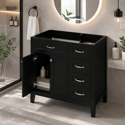 Meuble-lavabo de salle de bain sans lavabo, base d'armoire seulement, armoire de salle de bain avec tiroirs, structure solide et panneau de fibres à densité moyenne