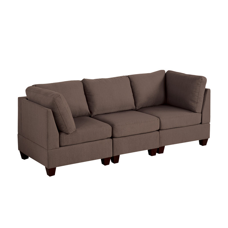 Café noir modulaire - 3 pièces, fauteuil en tissu d'aspect lin, structure en bois café 3 pièces,