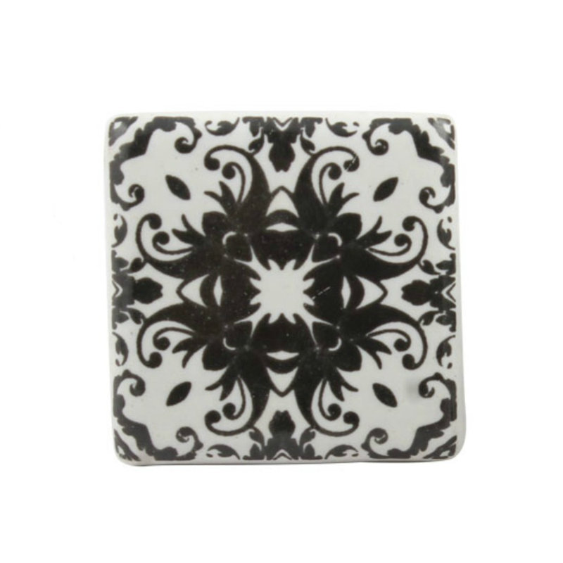Square Ceramic Knob, Black/White