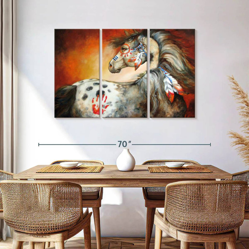 Poney de guerre indien 4 plumes, H 28 po x l 45 po