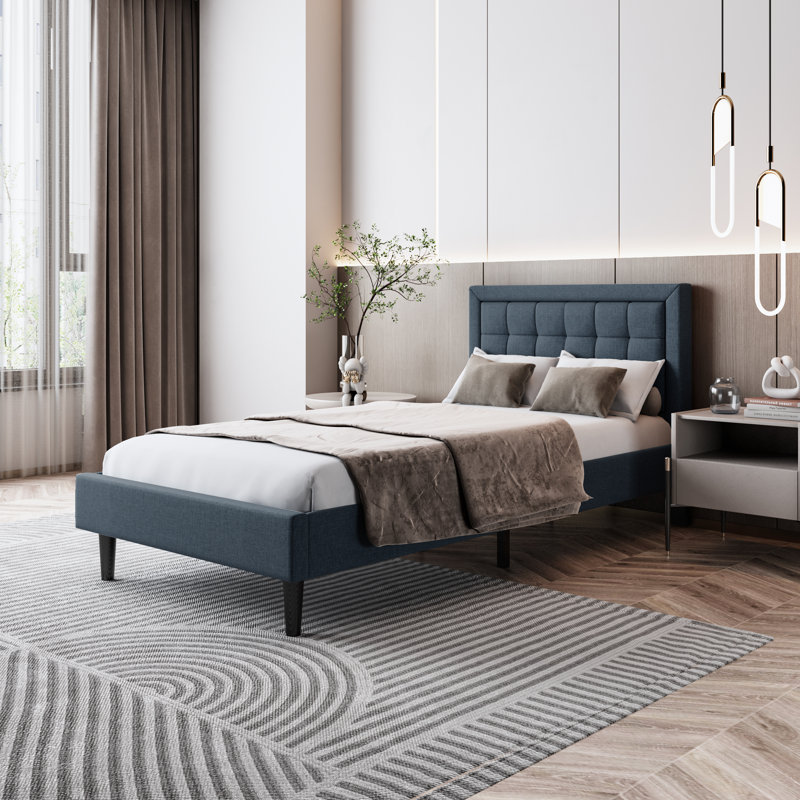 Anghelina Upholstered Platform Bed, Queen, Beige