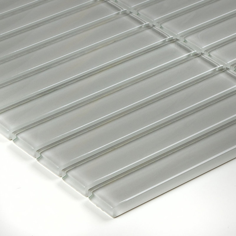 Geneva 1" x 6" Glass Random Mosaic Wall Tile, Classic Solid Feather White