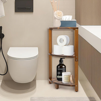 Étagère de douche d'angle sur pied à 3 niveaux en bois, organisateur de salle de bain