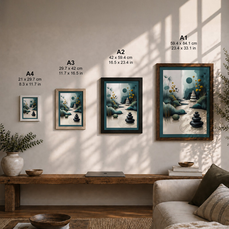 Zen Garden Harmony Japandi - Framed Print, A4 - 29.7 x 21.0 cm, Unframed