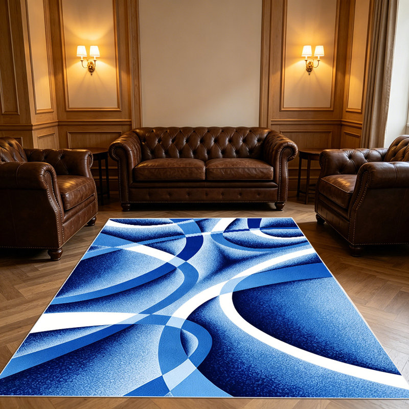 1PC Blue White Abstract Geometric Swirl area rugs for Living Room, Soft, All seasons, Easy-maintain, Washable Indoor mat, Farmhouse suitable for Dining Table, Kitchen, Bedroom, Entryway, Home Office, Patio, Home Decor, Outdoor Decor.