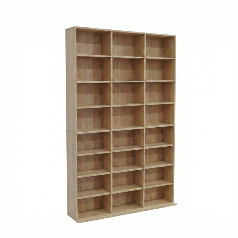 8-Tier Media Storage Cabinet, Tall Wooden CD DVD Rack Organizer, Freestanding Media Display Shelf Tower For Video Games, Movies, Books And Collectibles, 40" X 64", Oak