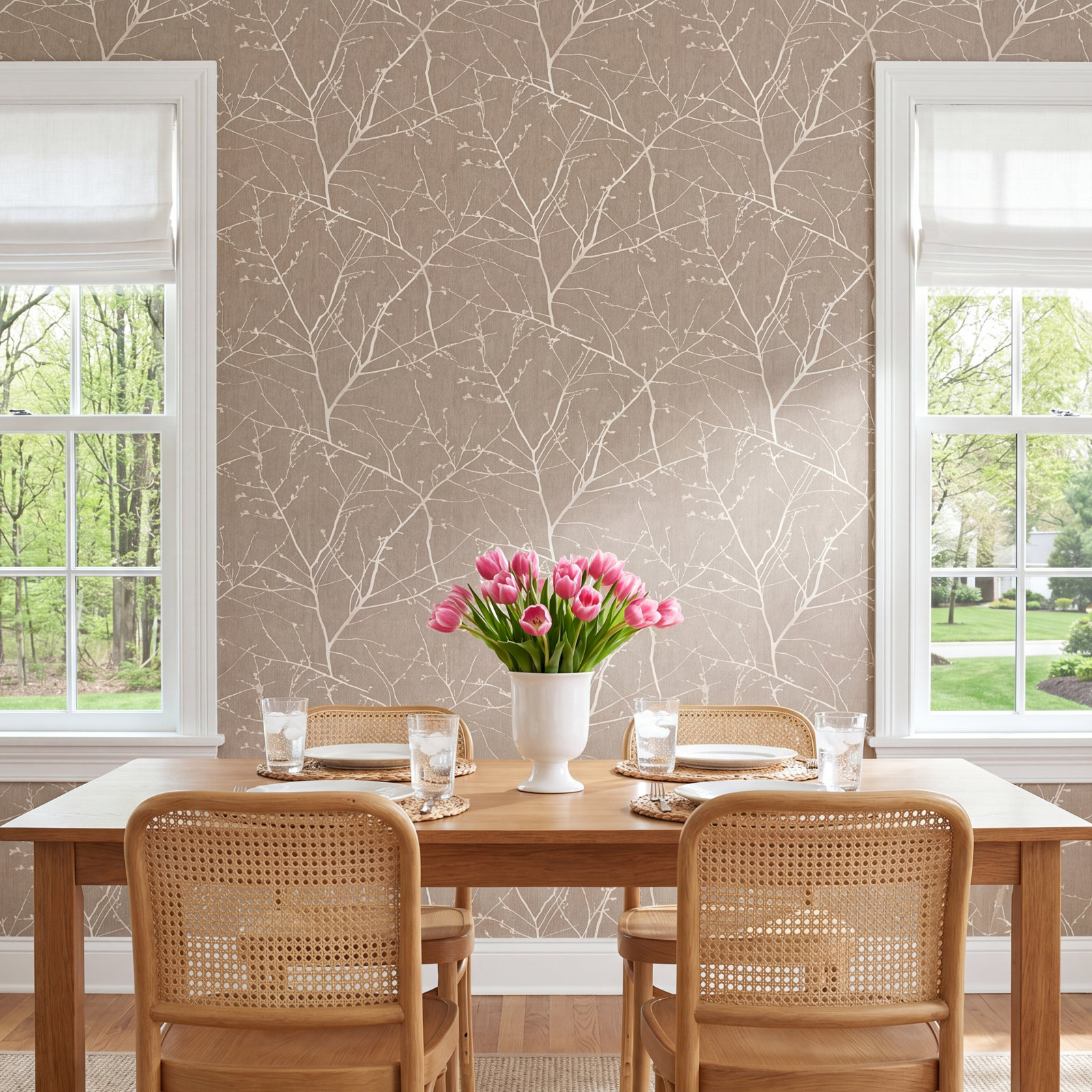 Innocence Modern Floral Wallpaper, Mushroom