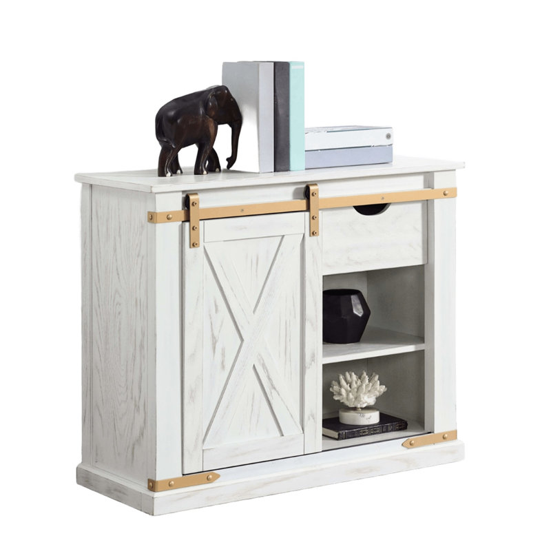 Table rustique antique blanche et dorée, console 1Pc avec tablettes ouvertes à tiroirs, conception de basse-cour, métal en bois massif, pour le style repas en or, avec tiroir coulissant, pièce rectangulaire