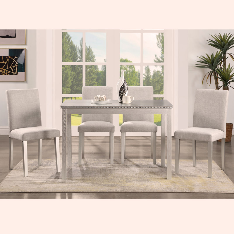 Ensemble de table de salle à manger en bois 5 pièces, ensemble de table de cuisine avec table rectangulaire et 4 chaises rembourrées