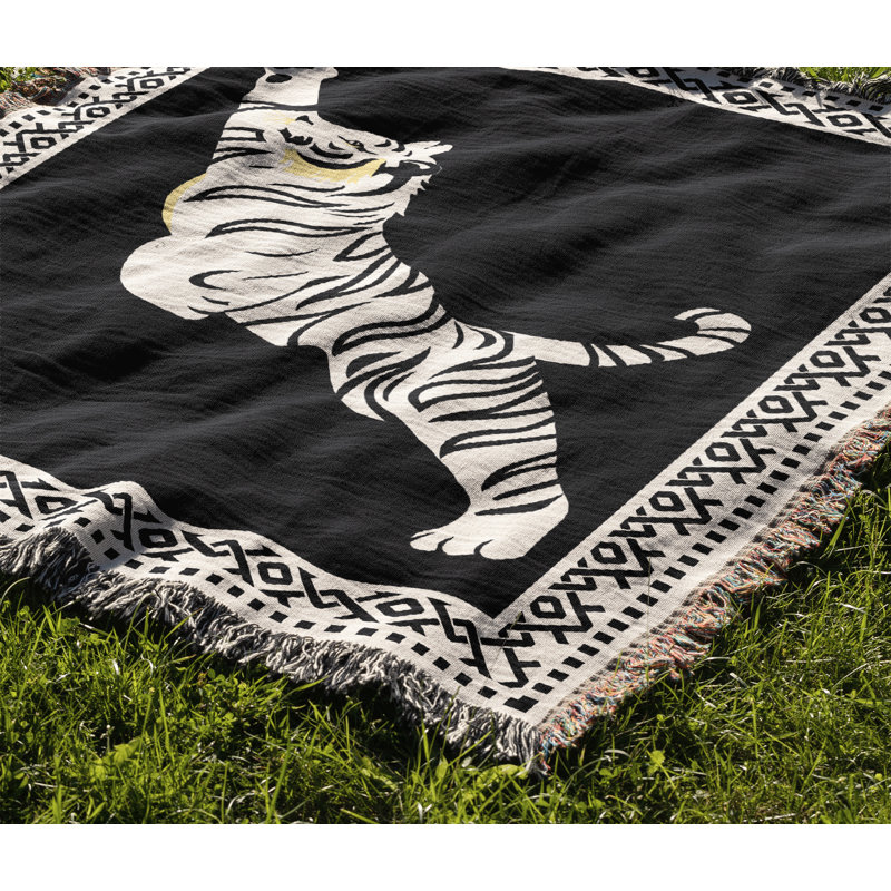 Jeté de lit Kat Tiger, L 80 po x l 60 po, Noir / blanc cassé
