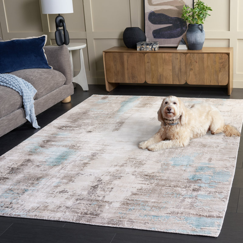Tapis gris en viscose / coton tissé à la main Culberson, Rectangle 6 pi x 9 pi