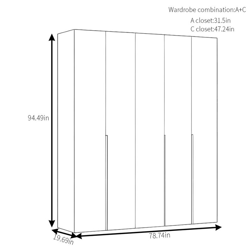 Armoire simple en noyer moderne, H 94,49 po x l 78,74 po x P 19,69 po