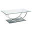Table basse chromée à dessus en verre en forme de U
